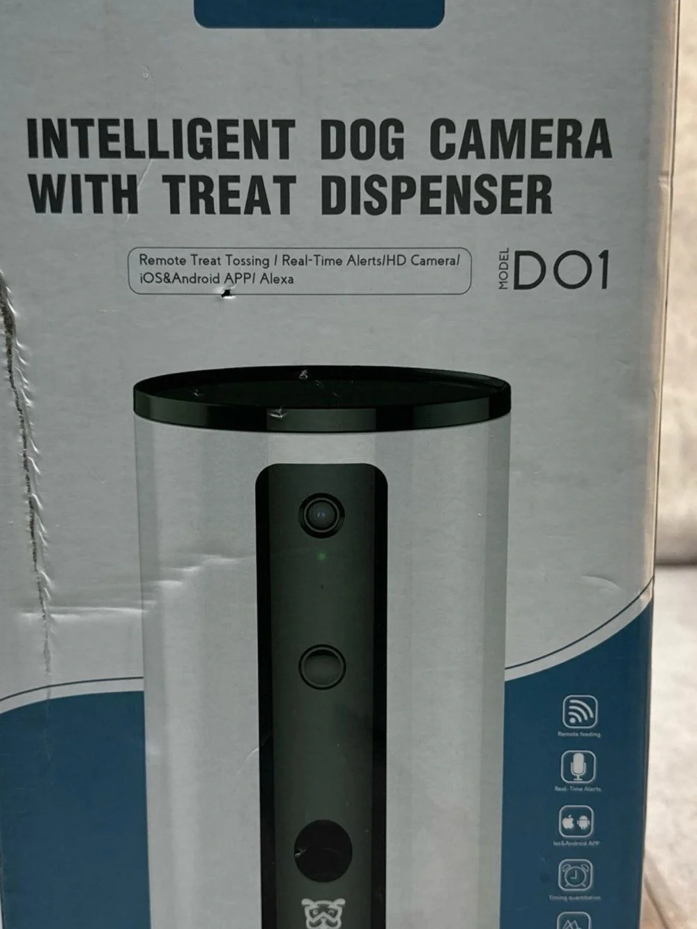 White & Black Intelligent Dog Treat Dispenser with Camera